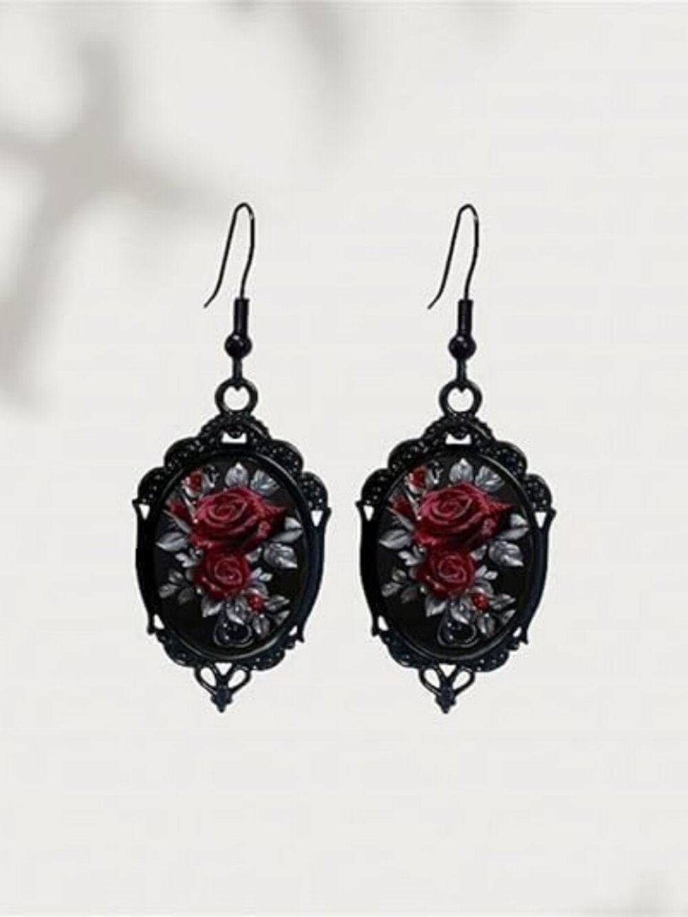 Women's Black Vintage Crystal Glass Flower Drop Dark Punk Style Rose Earring